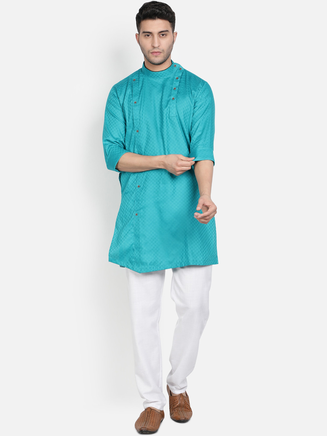 Armaan Ethnic Men Sea Green Pure Cotton Kurta with Pyjama