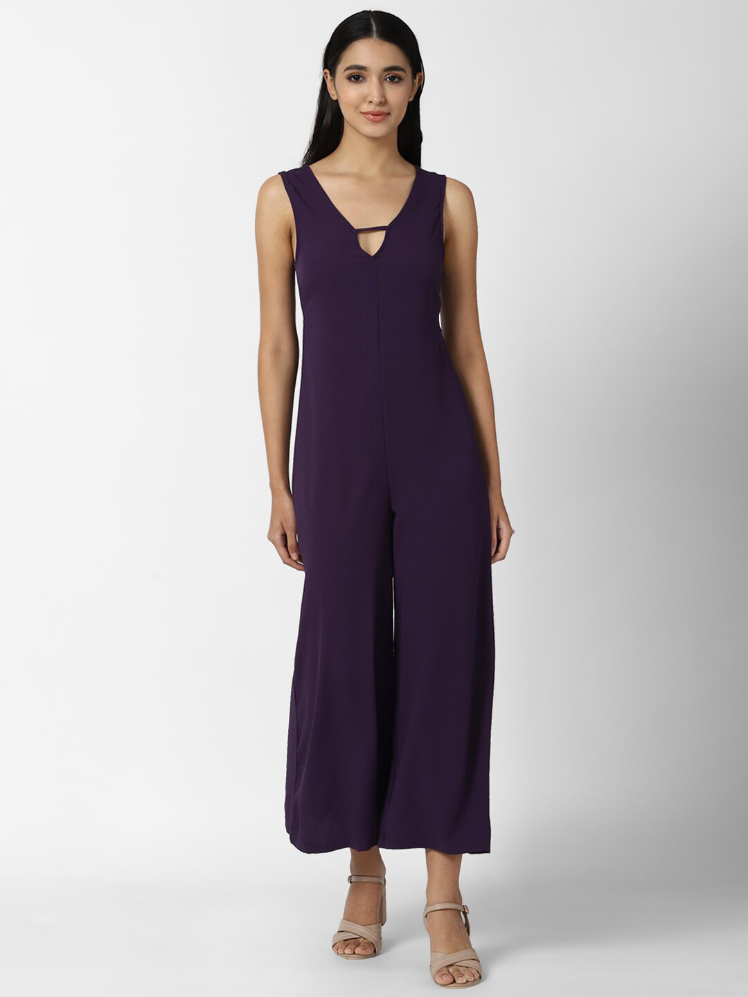 FOREVER 21 Women Violet Solid V-neck Basic Jumpsuit