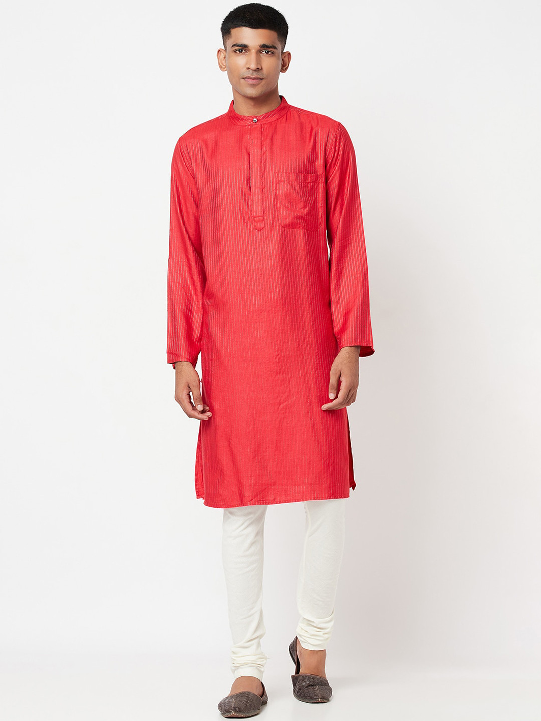 Fabindia Men Red Striped Kurta