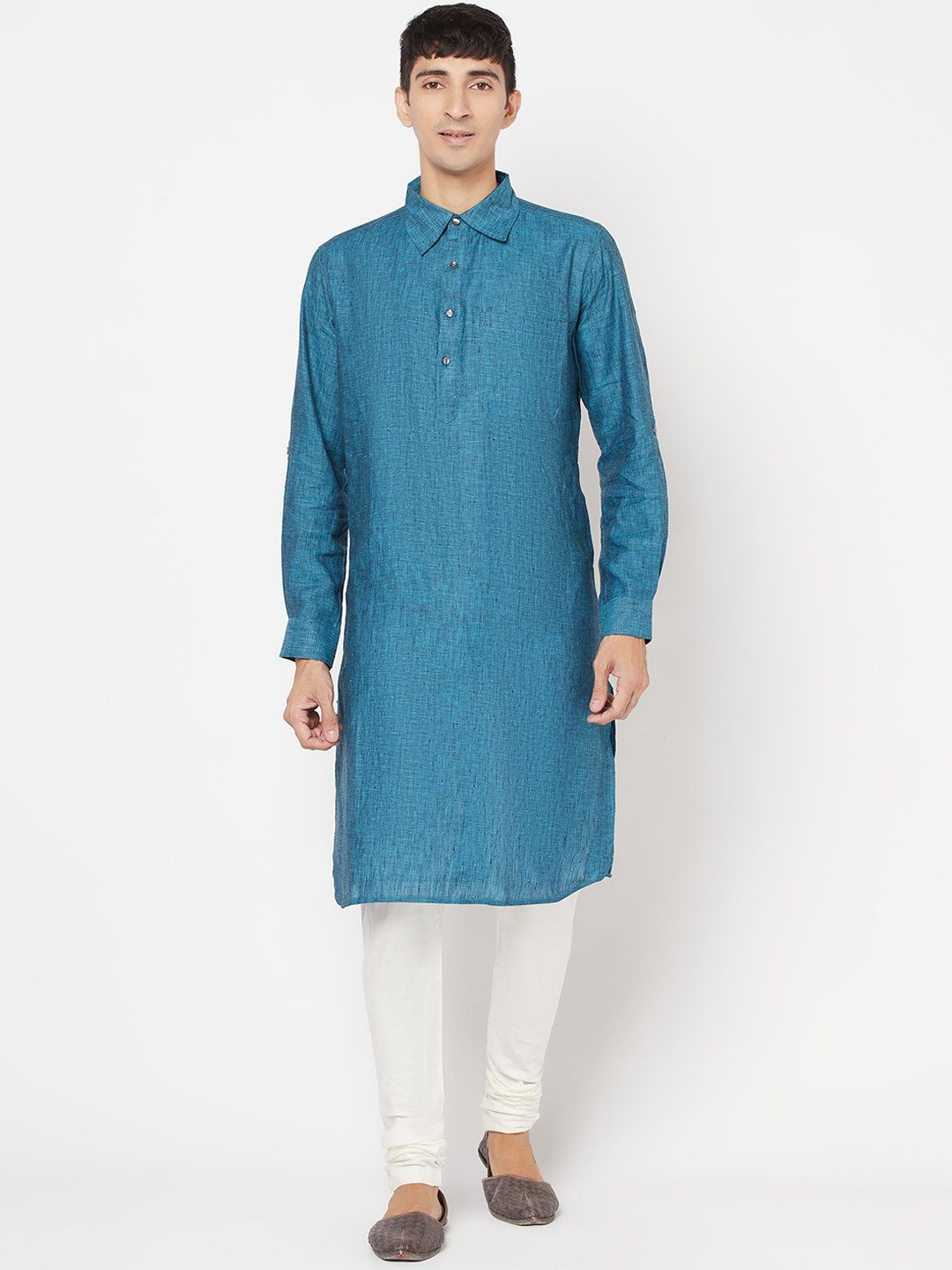 Fabindia Men Blue Pathani Kurta