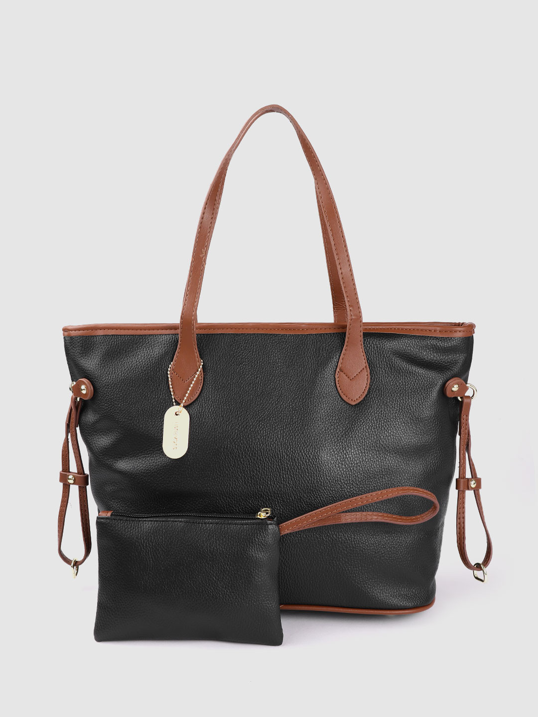 Sugarush Black PU Shopper Shoulder Bag with Pouch