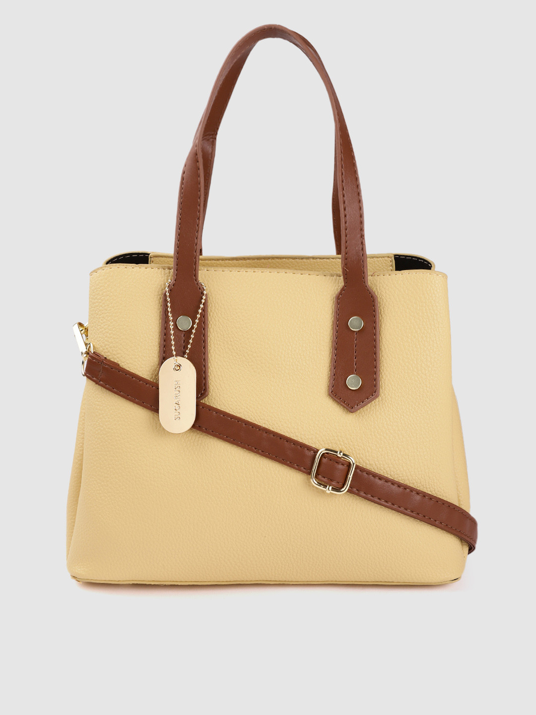 Sugarush Cream-Coloured PU Structured Shoulder Bag