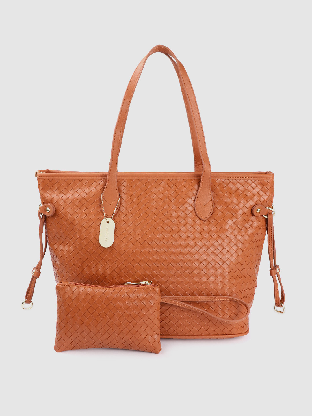 Sugarush Orange Basket Weave PU Shopper Shoulder Bag