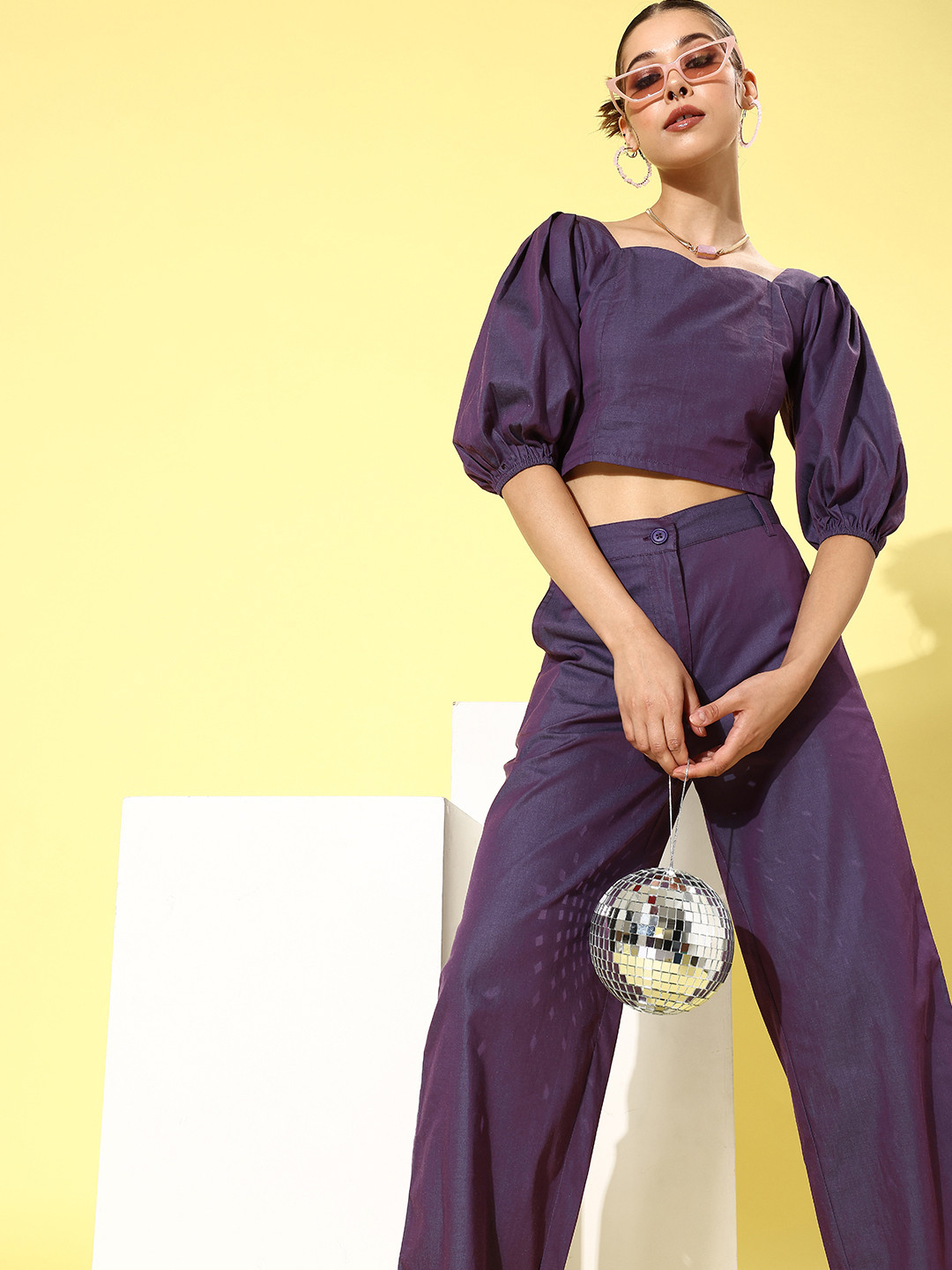 Style Quotient Women Purple Solid Top with Trousers
