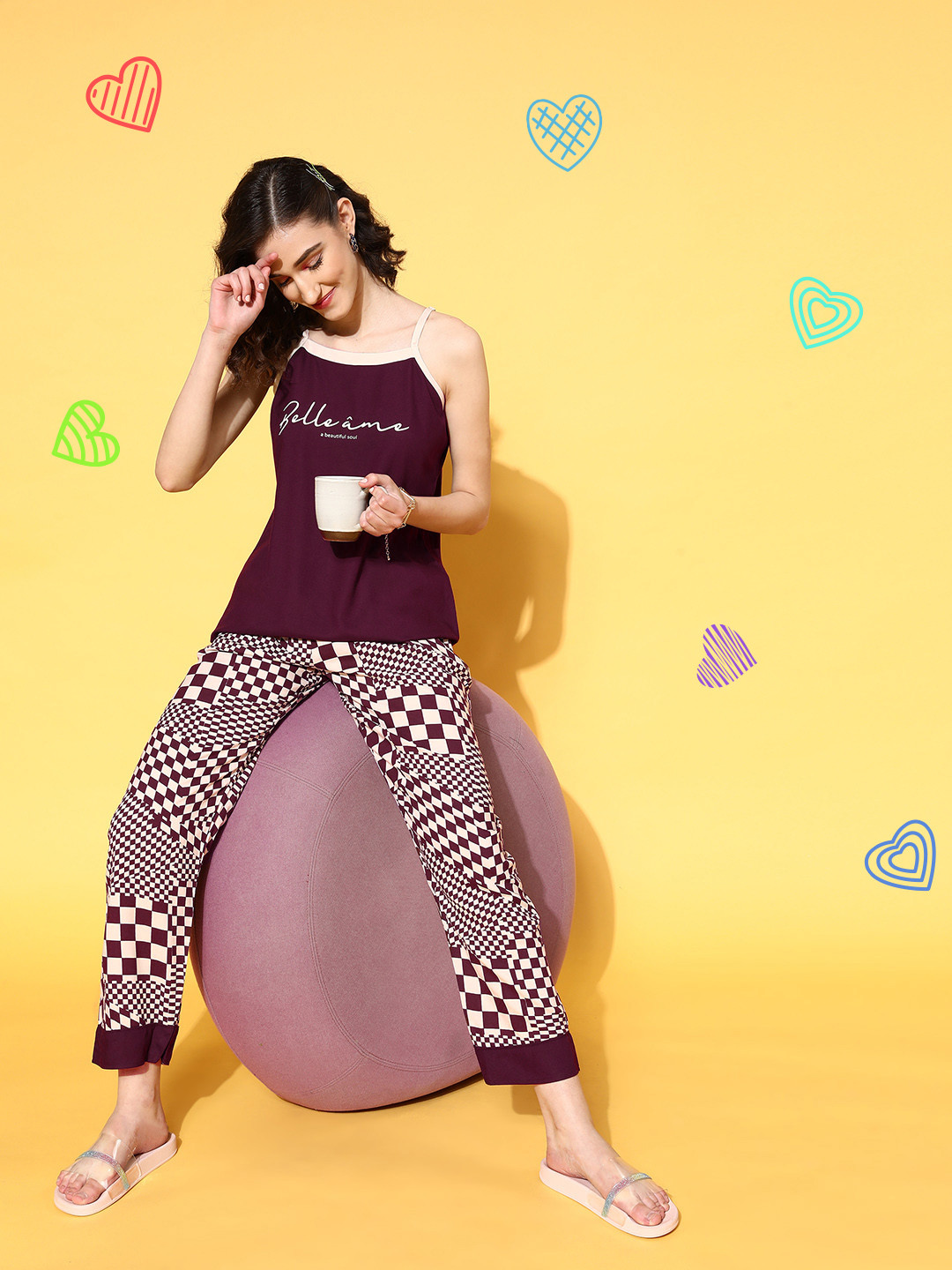 beebelle Women Brown Self-Design Joyful Retreat Night Suit