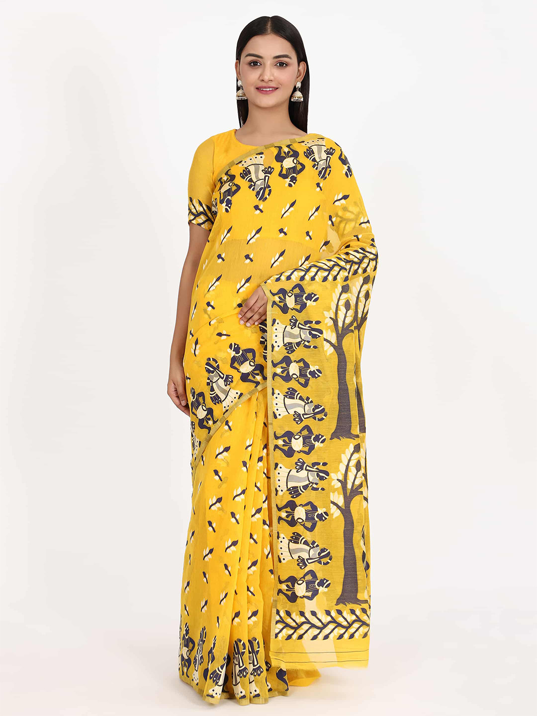 Silk Land Yellow & Blue Jamdani Saree
