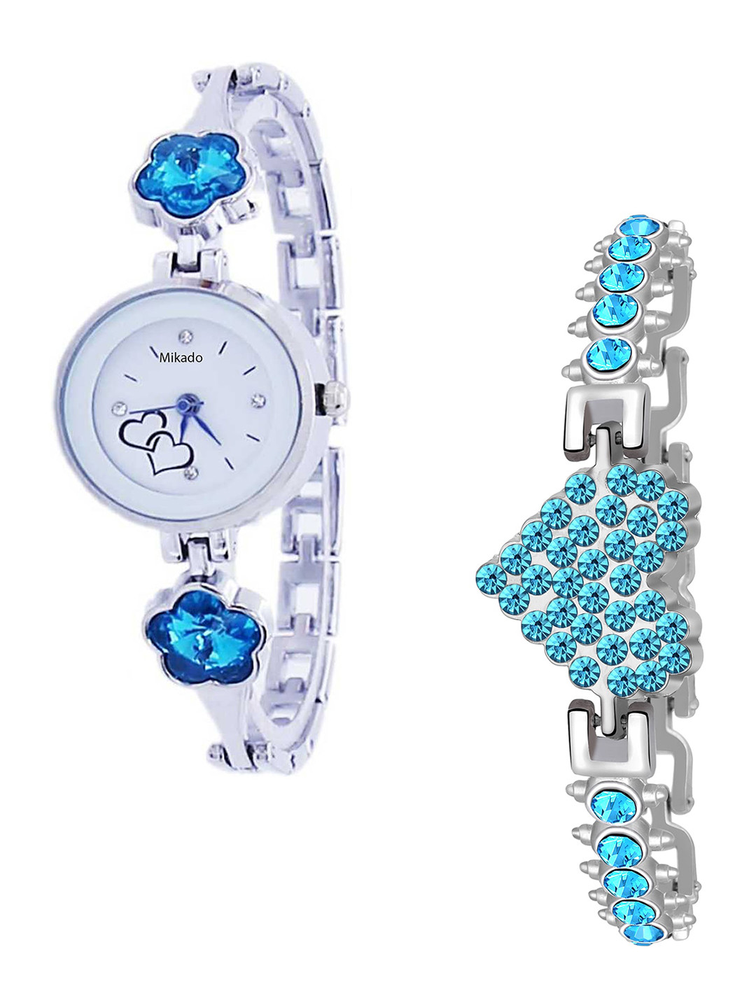 Mikado Set of 2 White Brass Printed Dial & Steel Toned Stainless Steel Analogue Watch 3333