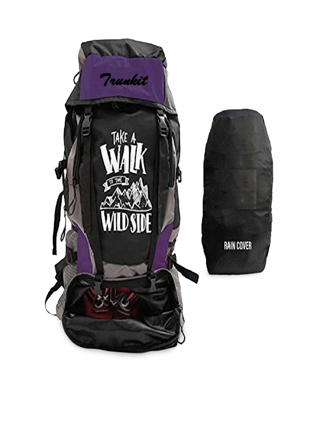 TRUNKIT Unisex Purple & Black Printed Rucksack With Shoe Compartment - 55 L
