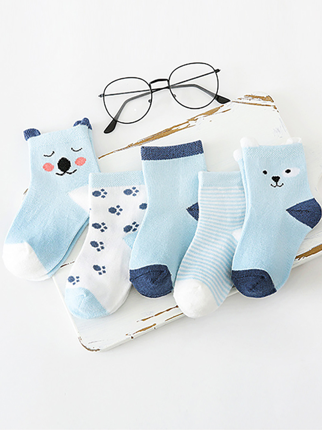 SYGA Kids Blue & White Set of 5 Socks