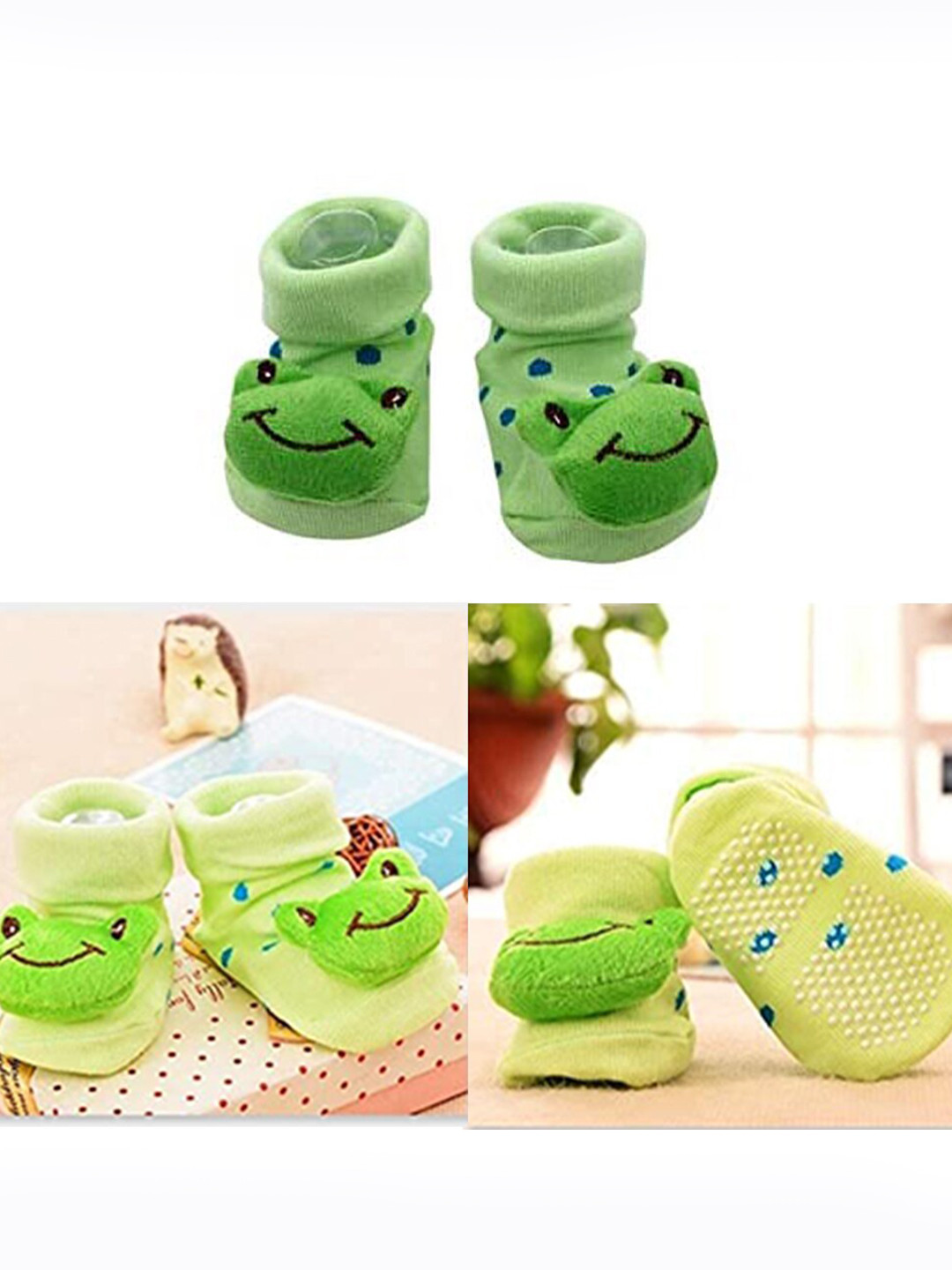 SYGA Kids Green Patterned Cotton Anti Slip Ankle Length Socks