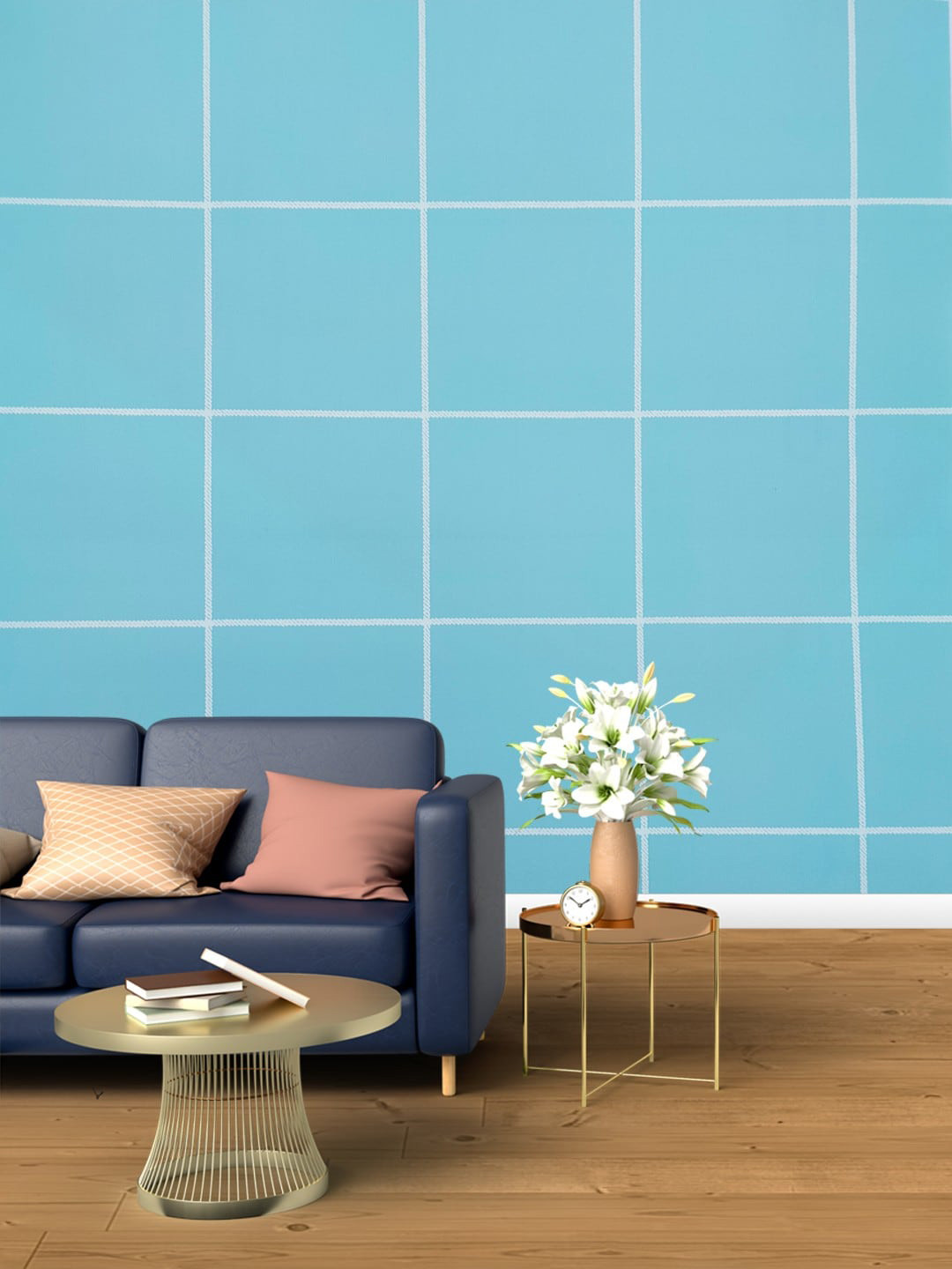 Jaamso Royals chacks lines Vinyl Checked Matte Sticking Hall Wallpaper-393.7In