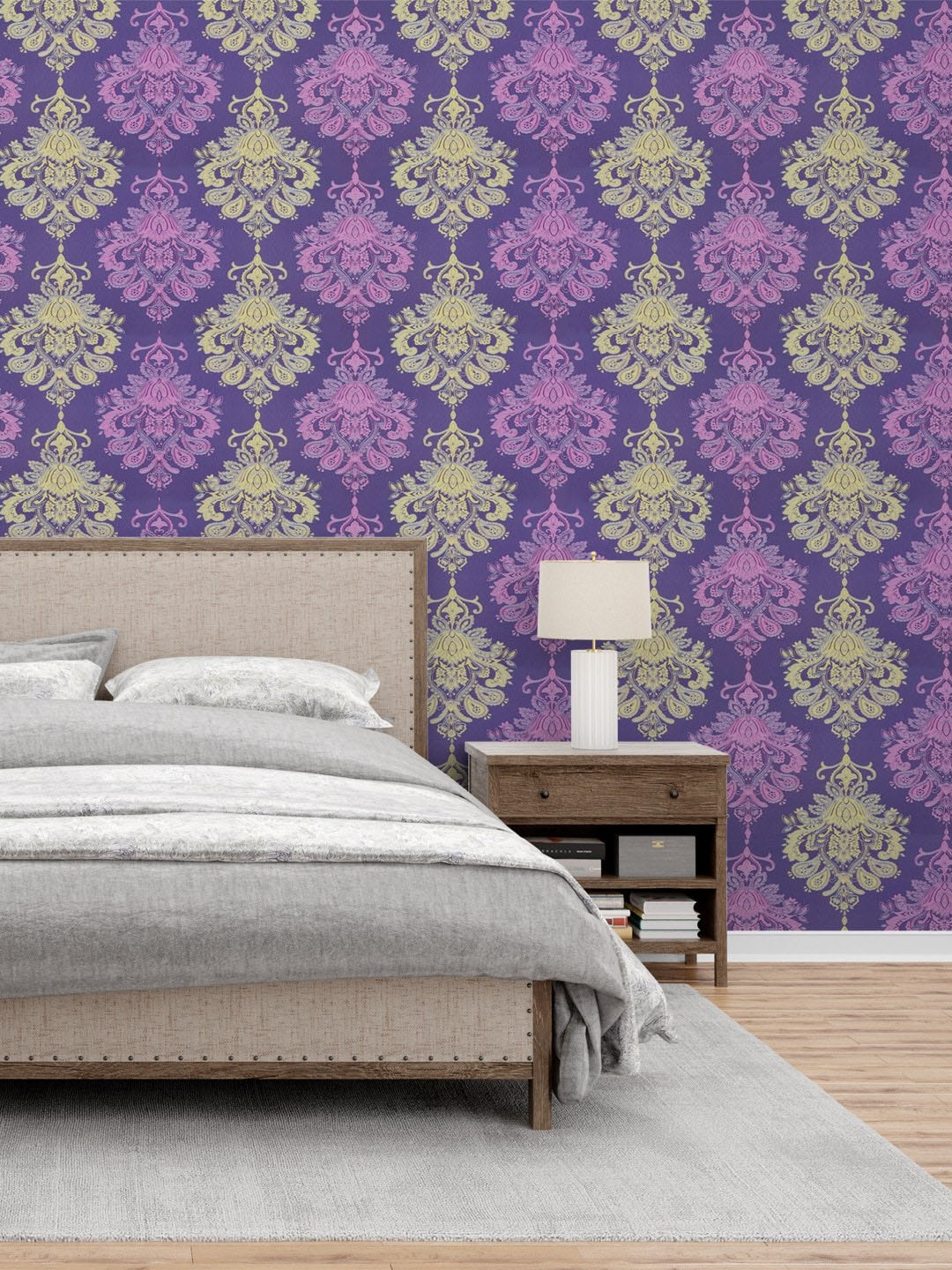 Jaamso Royals Pink and Cream Ethnic Motifs Printed Self Adhesive Wallpaper