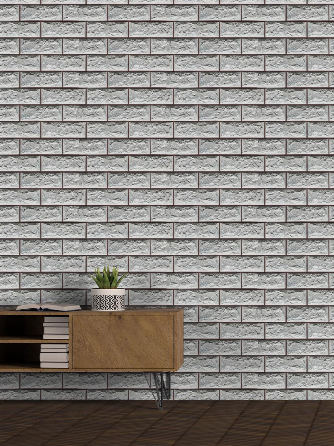 Jaamso Royals Nature Grey Brick Pattern Self adhesive Wallpaper