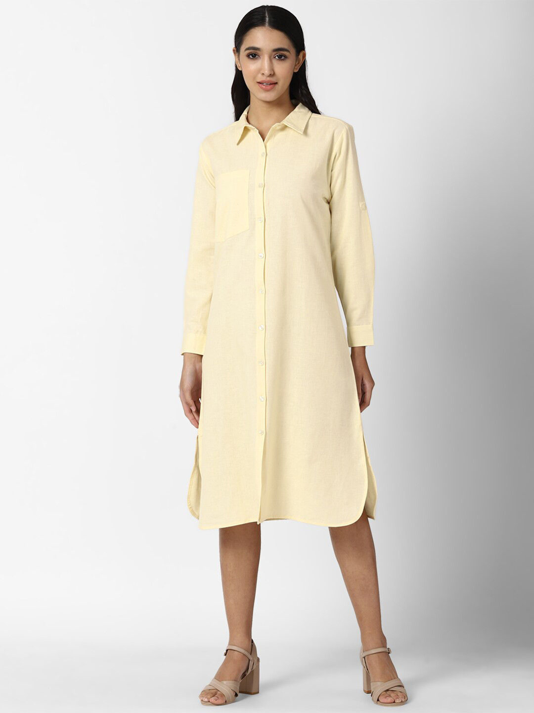 FOREVER 21 Women Yellow Shirt Dress