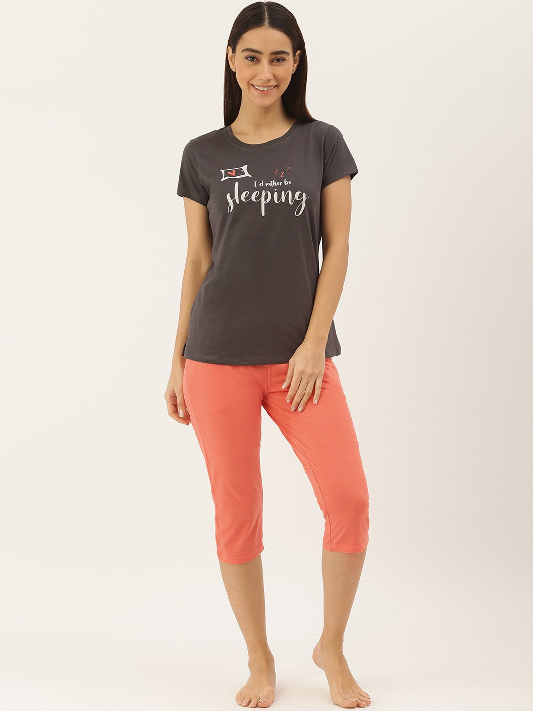 Sweet Dreams Women Grey & Pink Printed Night suit