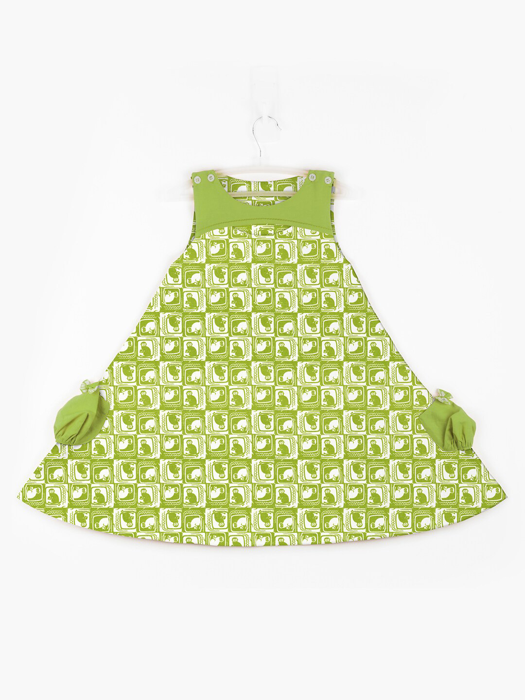 STORY TAILOR Girls Green  Printed Pure Cotton A-Line Dress