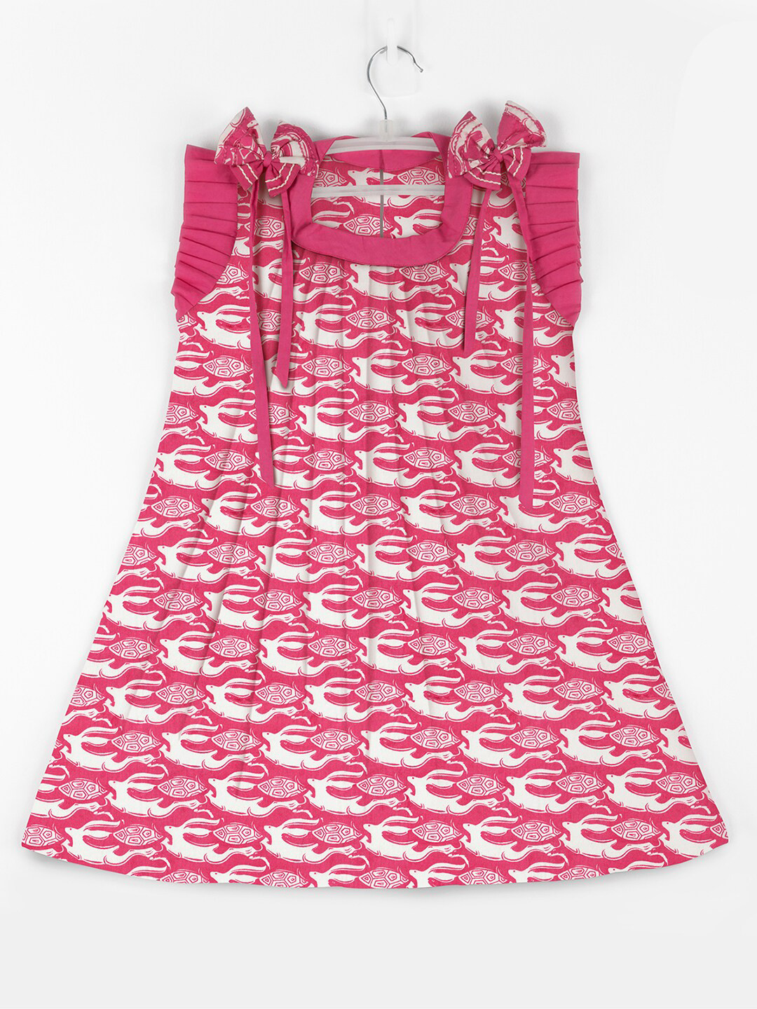 STORY TAILOR Girls Pink & White Printed Pure Cotton A-Line Dress