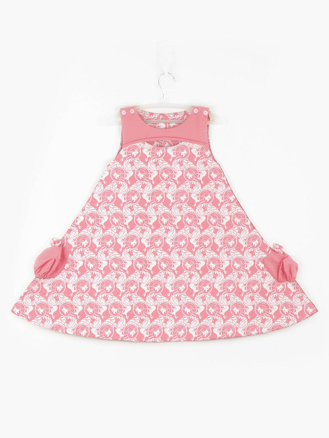 STORY TAILOR Girls Pink & White Printed Pure Cotton A-Line Dress
