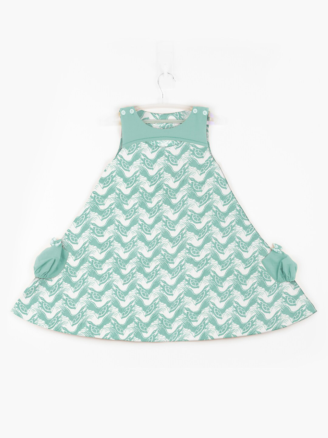 STORY TAILOR Girls Sea Green A-Line Overlap Yoke Dress With Side Bow