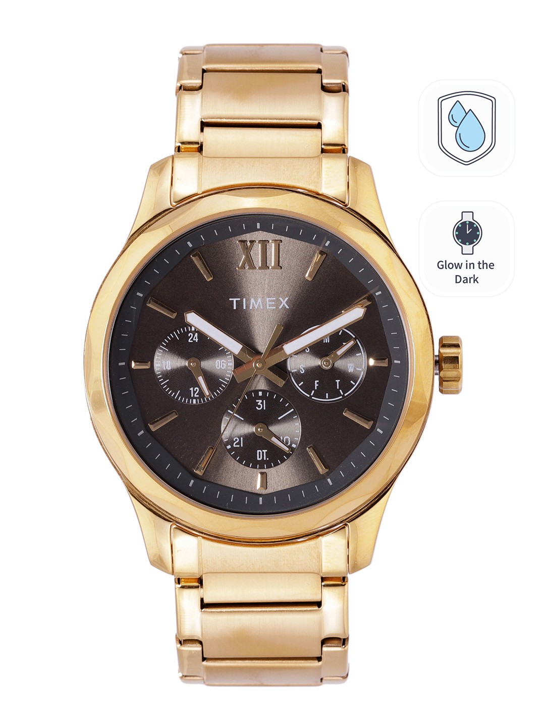 Timex Men Black Dial & Gold Toned Analogue Multifunction Watch TW0TG7603