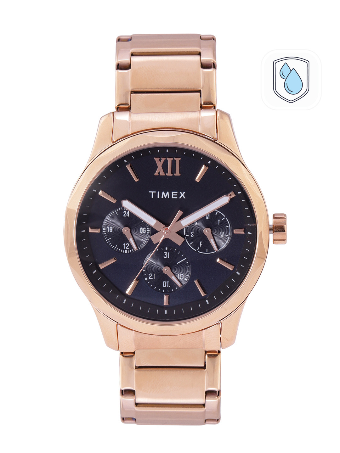Timex Men Blue Dial & Rose Gold-Toned Bracelet Style Analogue Watch TW0TG7606