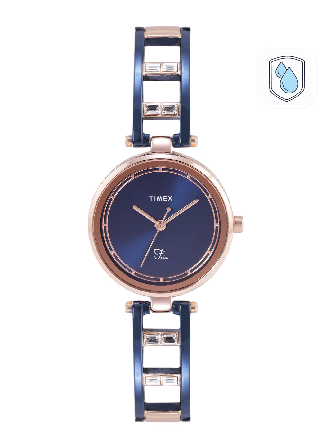 Timex Women Blue Brass Dial & Rose Gold-Plated Bracelet Straps Analogue Watch TWEL15303