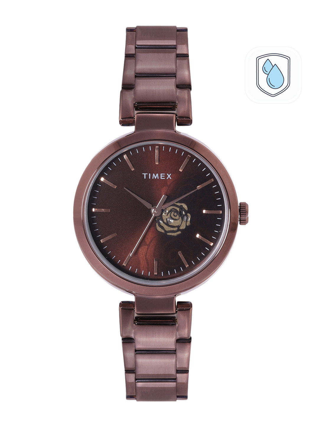 Timex Women Brown Brass Printed Dial & Brown Analogue Watch TW000X227