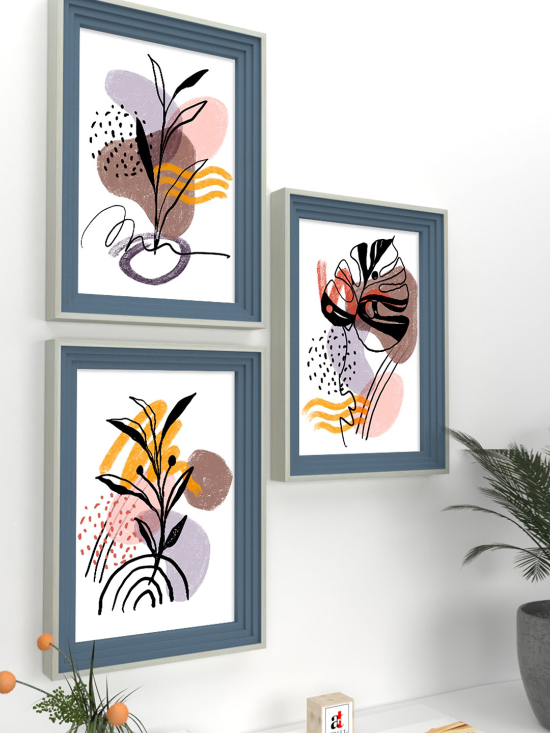 Art Street Leaves Petals Paper 3 Piece Wall Rectangle Paintings Wall Art -18 x 14 In