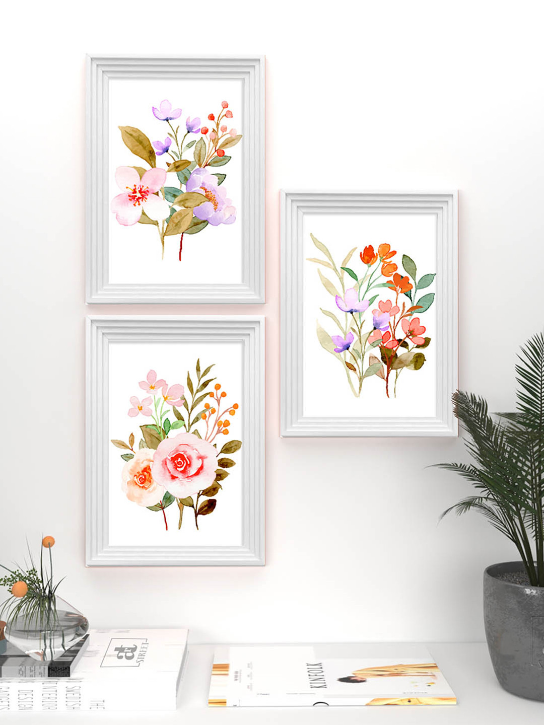 Art Street Flowers Canvas 3 Piece Wall Rectangle Paintings Wall Art -10 x 14 In