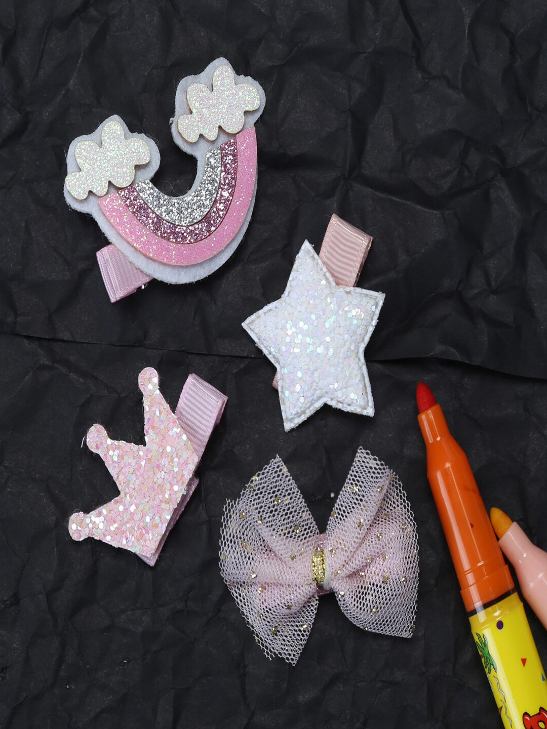 Jewelz Girls Pink & Silver-Toned Set of 4 Alligator Hair Clip