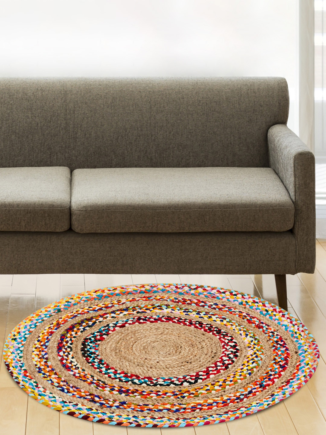 Home Centre Red & Brown Woven Jute Dhurrie