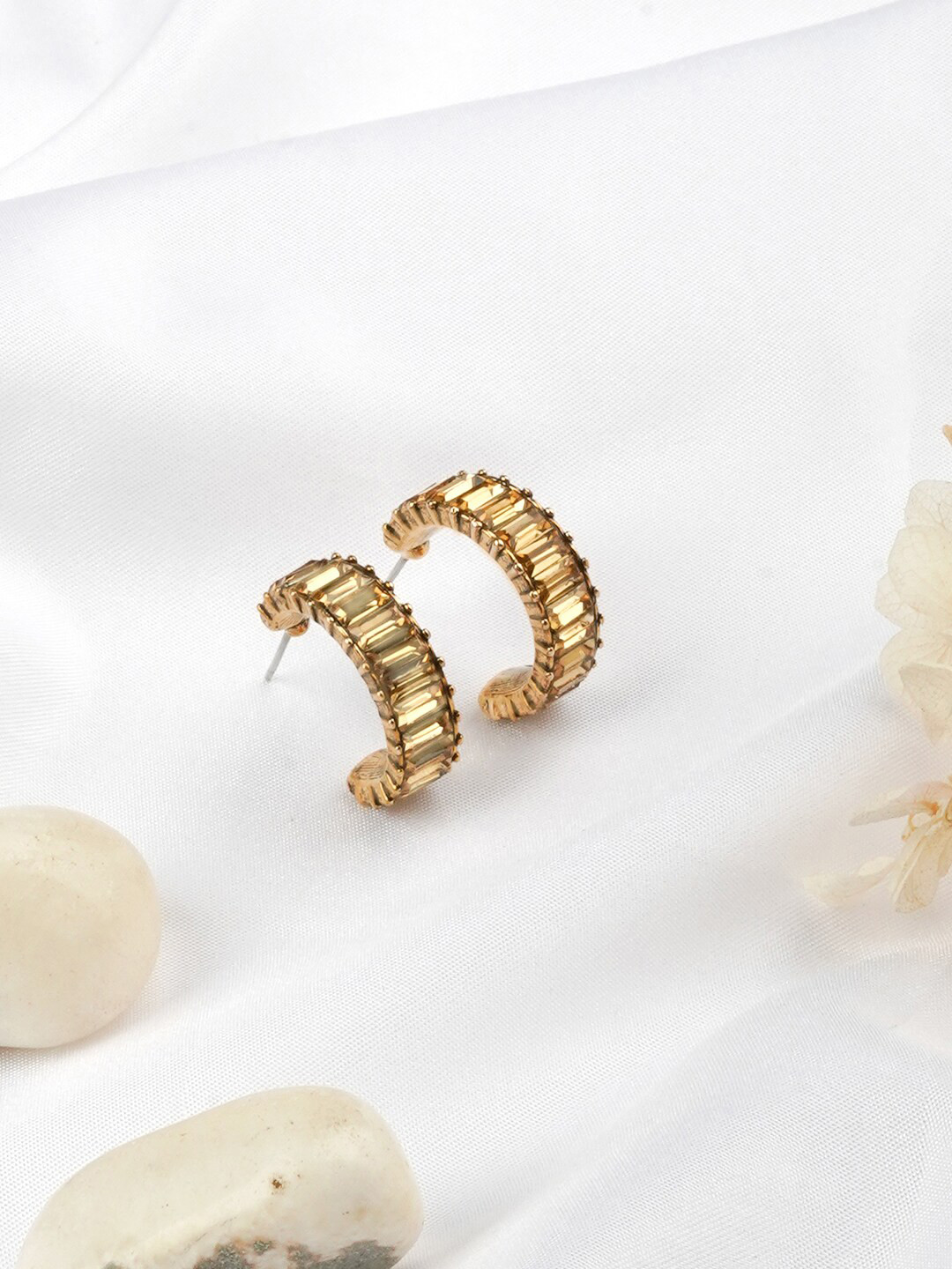 JOKER & WITCH Yellow & Gold-Toned Contemporary Hoop Earrings