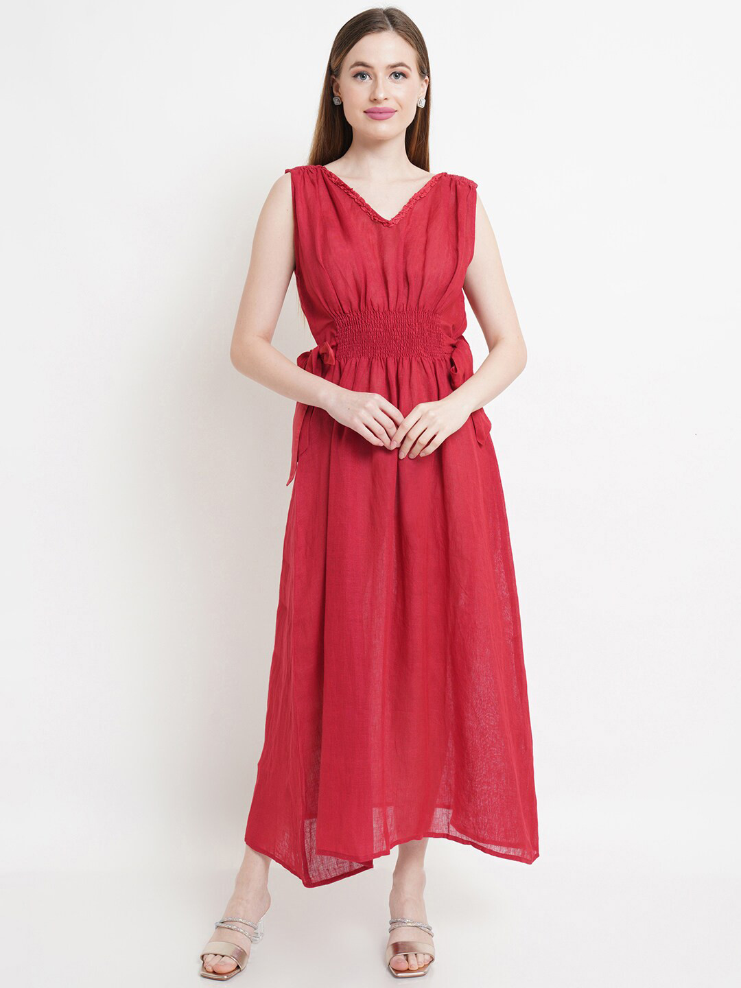 Purple State Women Red Linen Maxi Dress
