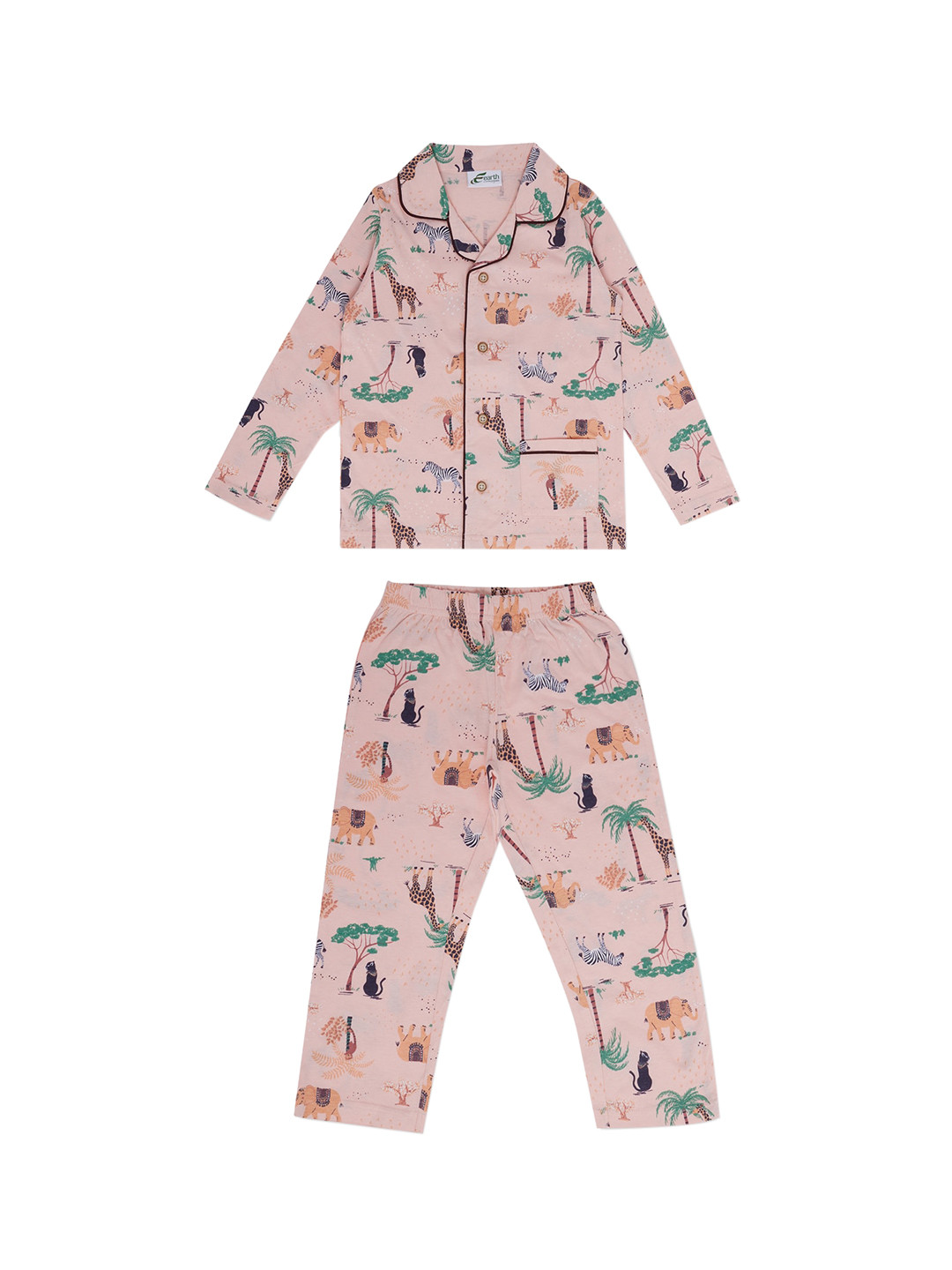 earth conscious Boys Peach-Coloured & Green Printed Night suit