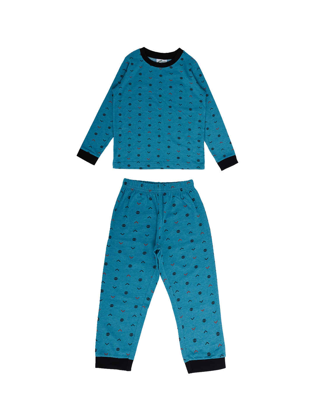 earth conscious Boys Blue & Black Printed Pure Cotton Night suit