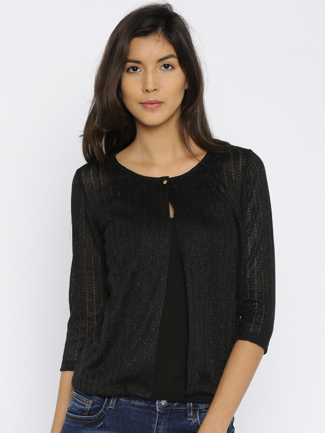 Buy Honey by Pantaloons Black Shimmer Sheer Shrug Shrug for