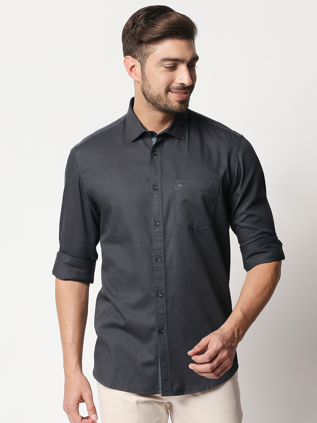Basics Men Grey Slim Fit Casual Shirt