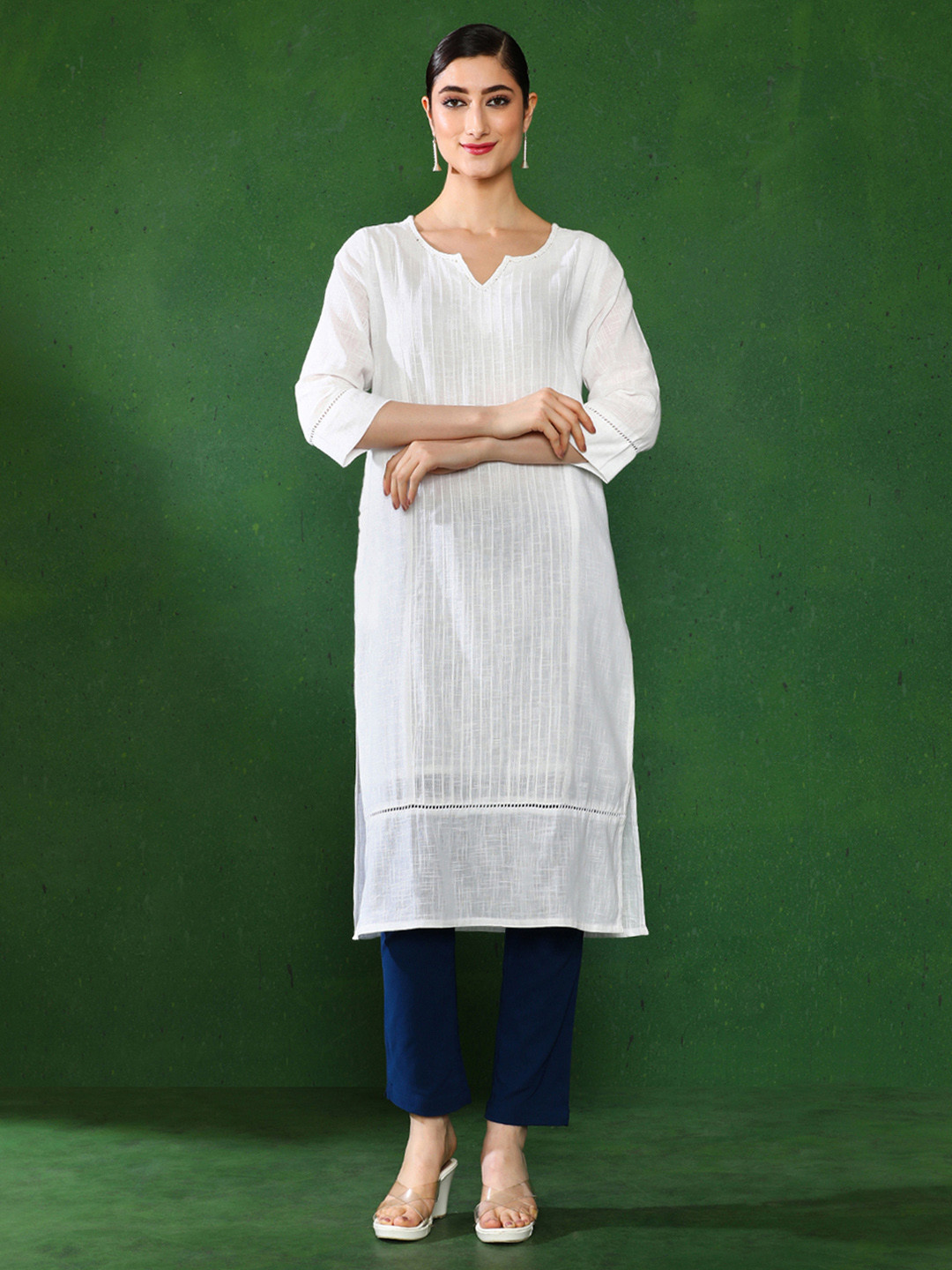 Jaipur Kurti Cotton Pin Tucks Straight Kurta
