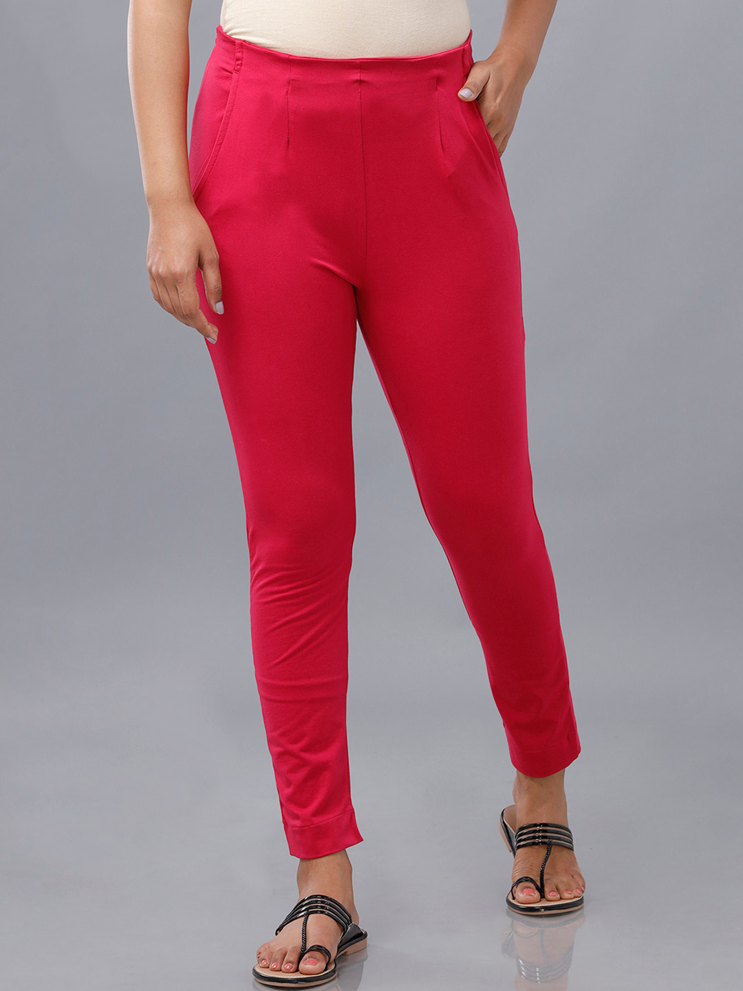 De Moza Women Fuchsia Pencil Slim Fit Trousers