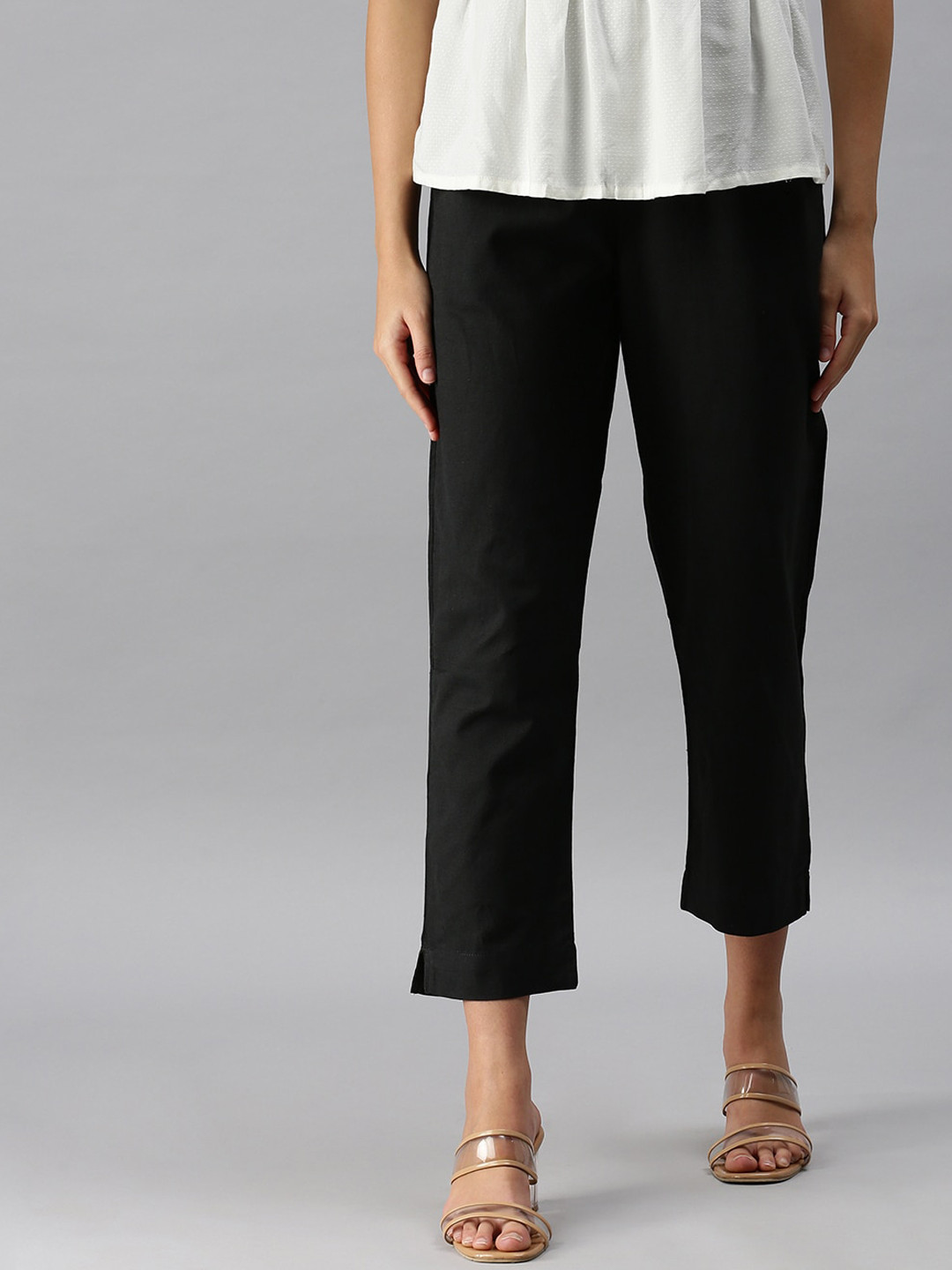 De Moza Women Grey Pencil Slim Fit Trousers