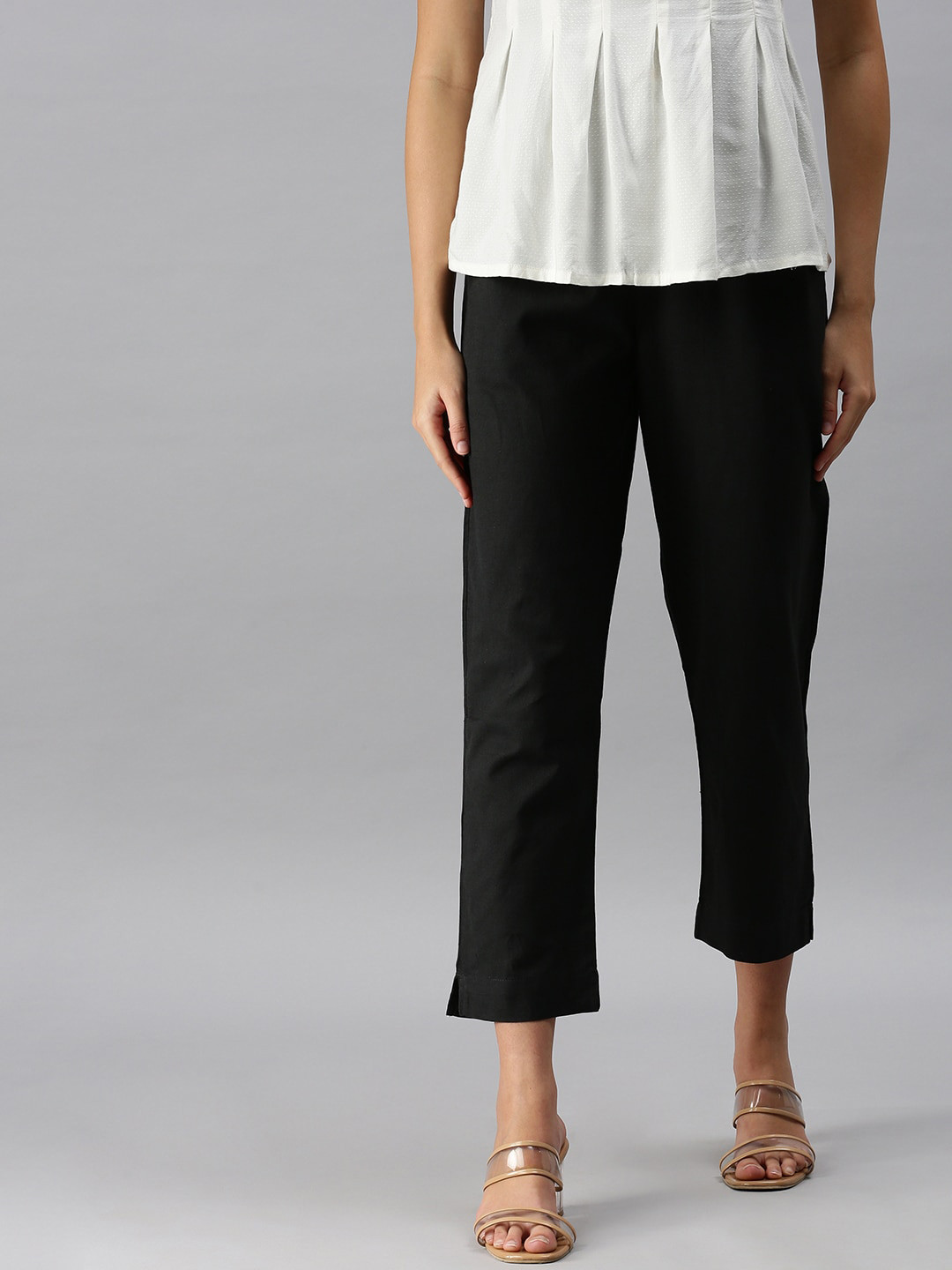 De Moza Women Grey Pencil Slim Fit Trousers