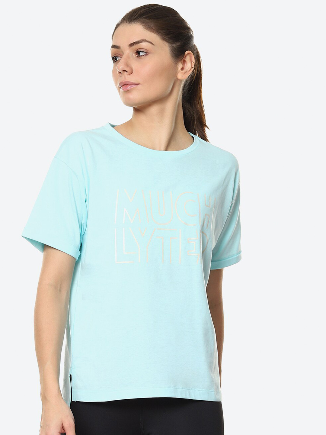 ASICS Women Blue Typography Printed Heritage Font Graphic 4 Training or Gym Cotton T-shirt