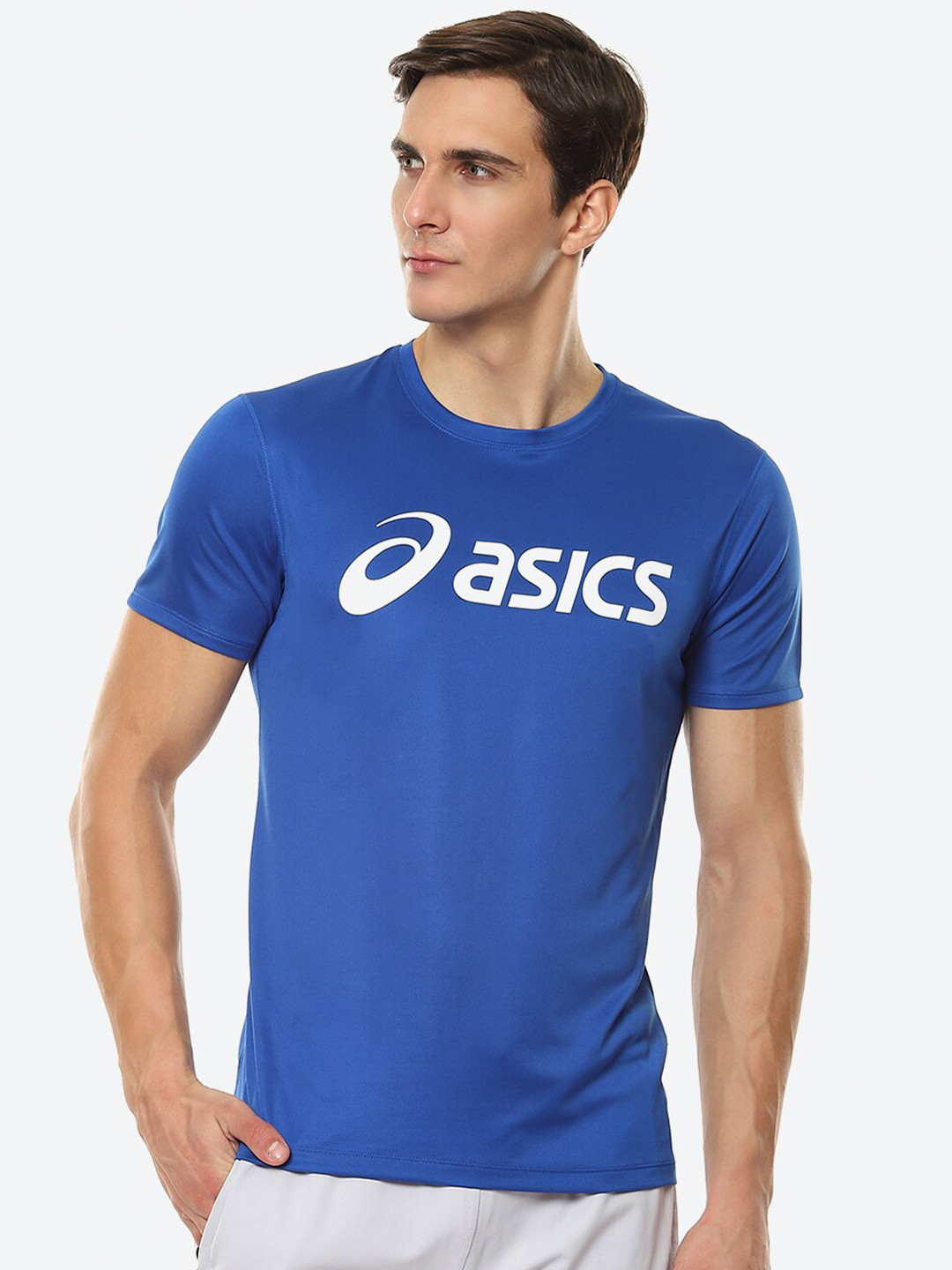ASICS Men Blue Typography Printed SILVER Running T-shirt