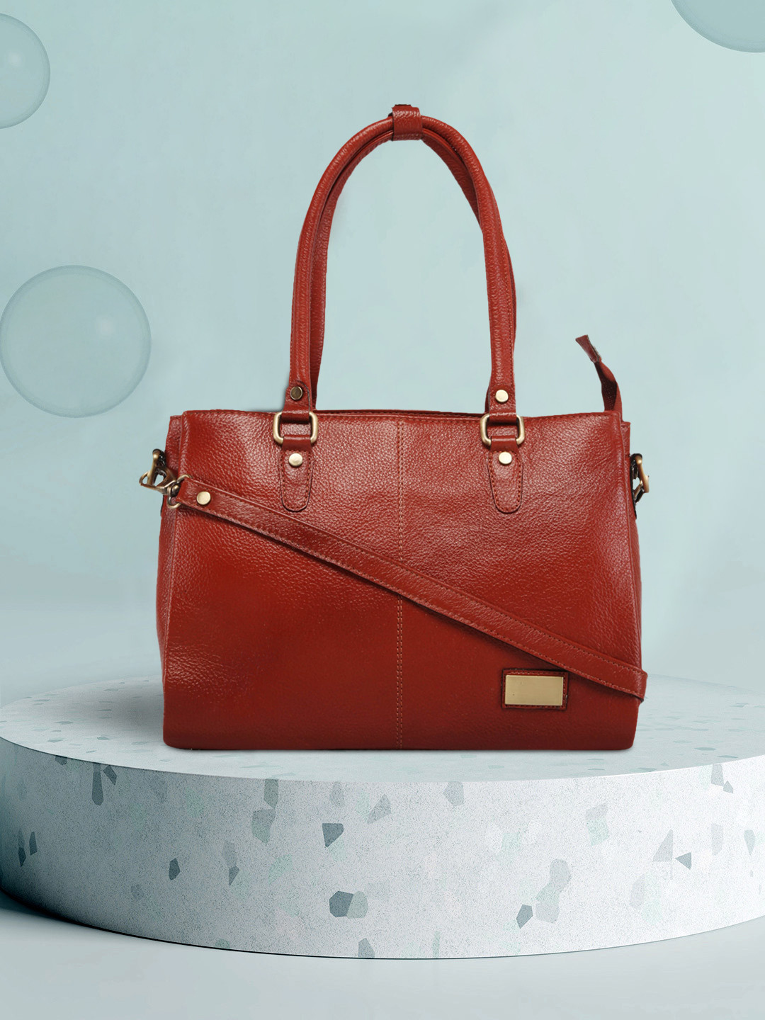 GENWAYNE Tan Leather Structured Handheld Bag
