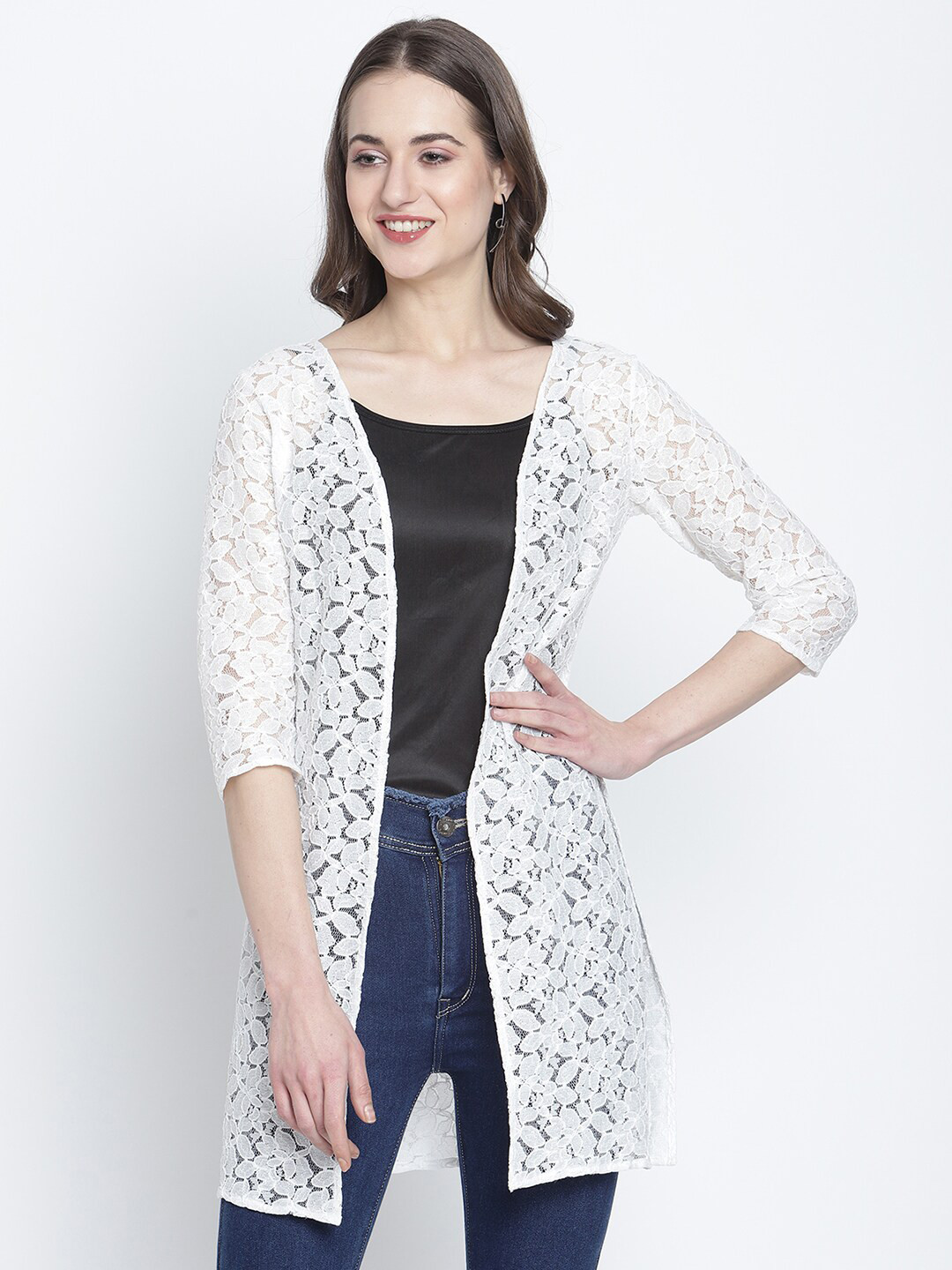 Rute Women White Longline Shrug