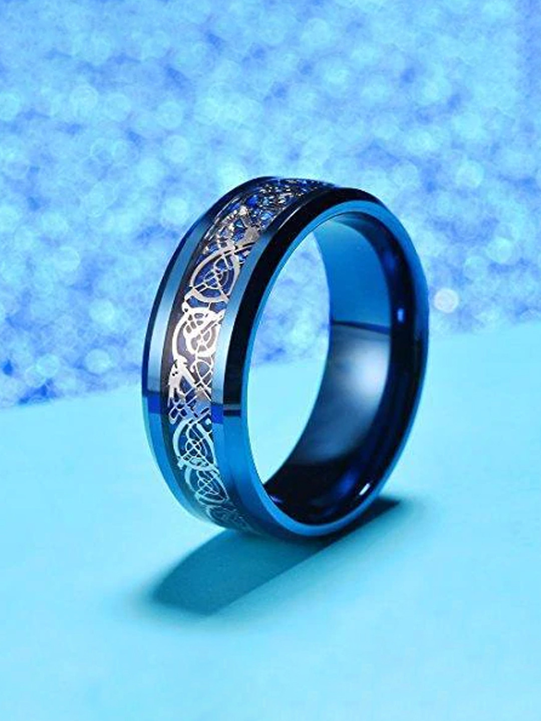 YouBella Men Blue & Silver-Toned Textured Finger Ring