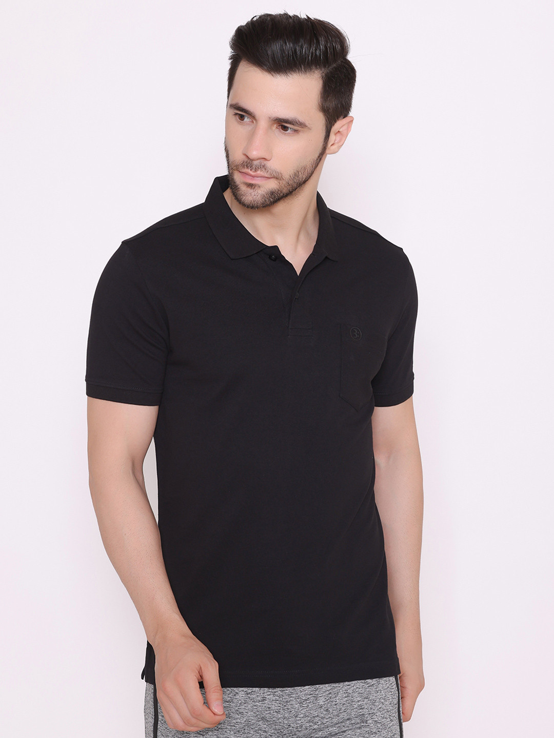 BODYACTIVE Men Black Polo Collar T-shirt