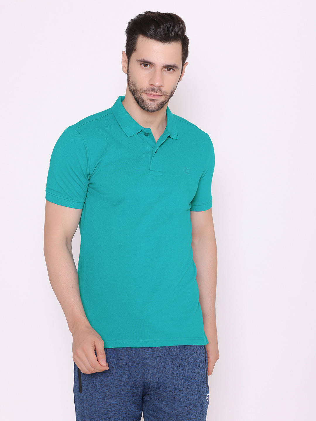 BODYACTIVE Men Teal Polo Collar T-shirt