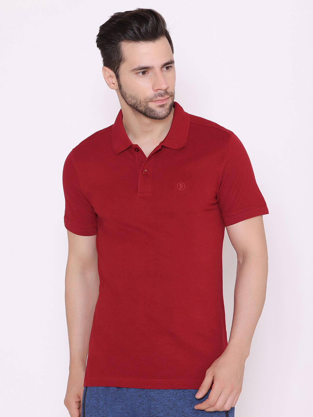 BODYACTIVE Men Burgundy Polo Collar T-shirt