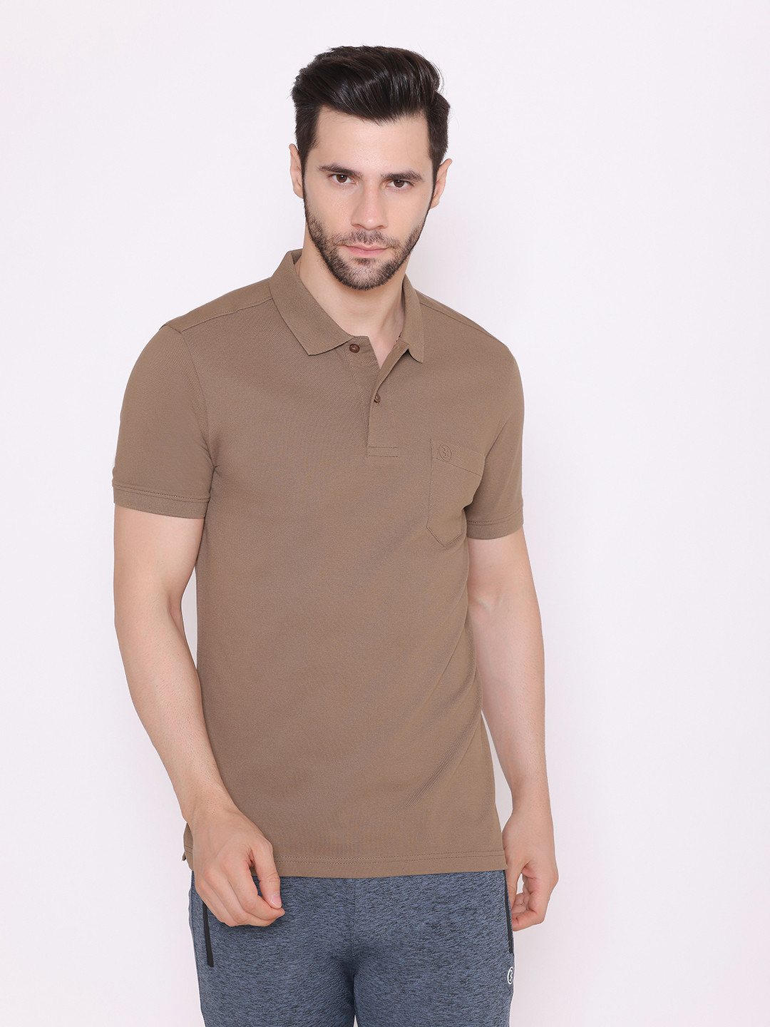 BODYACTIVE Men Brown Polo Collar  T-shirt